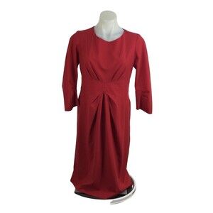Lafayette 148 New York Dress Wool Blend Center Pleated Sheath Dress Red size 6